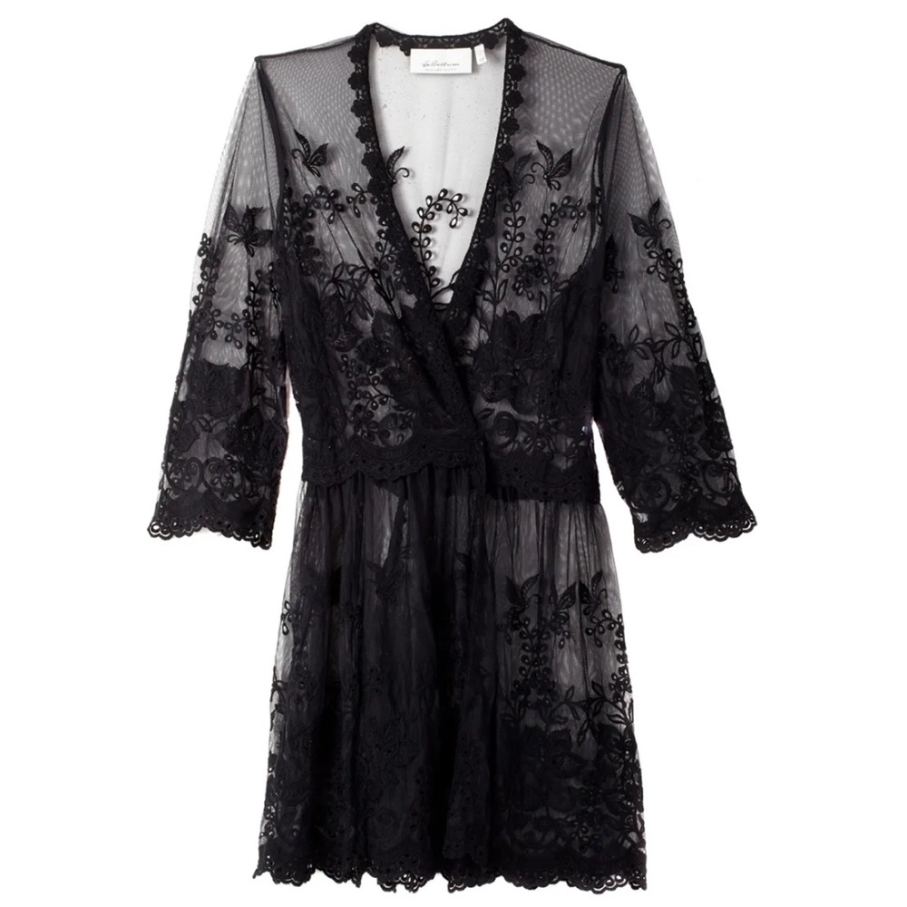 Whimsigoth Goth Vamp Dark Fairy Boho Butterfly Sheer Duster Kimono Lace Black S
